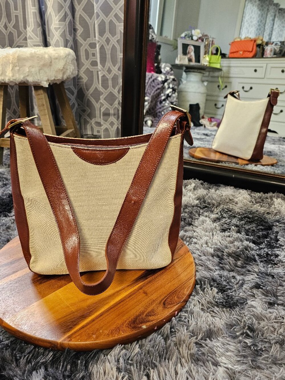 Claudia Firenze Italy Shoulder Bag • Genuine Leather & Linen, Vintage